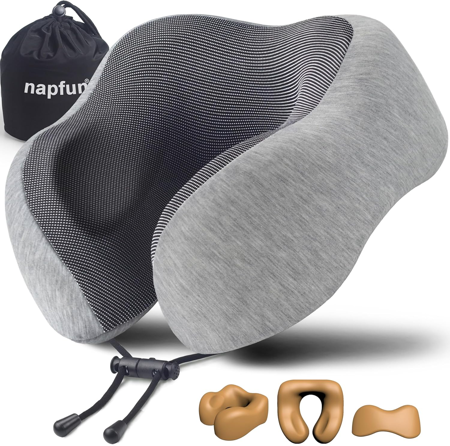 Neck Pillow for Traveling, Upgraded Travel Neck Pillow for Airplane 100% Pure Memory Foam Travel Pillow for Flight Headrest Sleep, Portable Plane Accessories, Light Grey