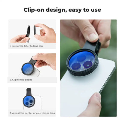52mm Clip-on CPL Cellphone Lens Filter Kit, Circular Polarizer Photographic Kit with AGC Glass, Mobile Phone Clip-on Lens Accessory Compatible with iPhone and Smartphones