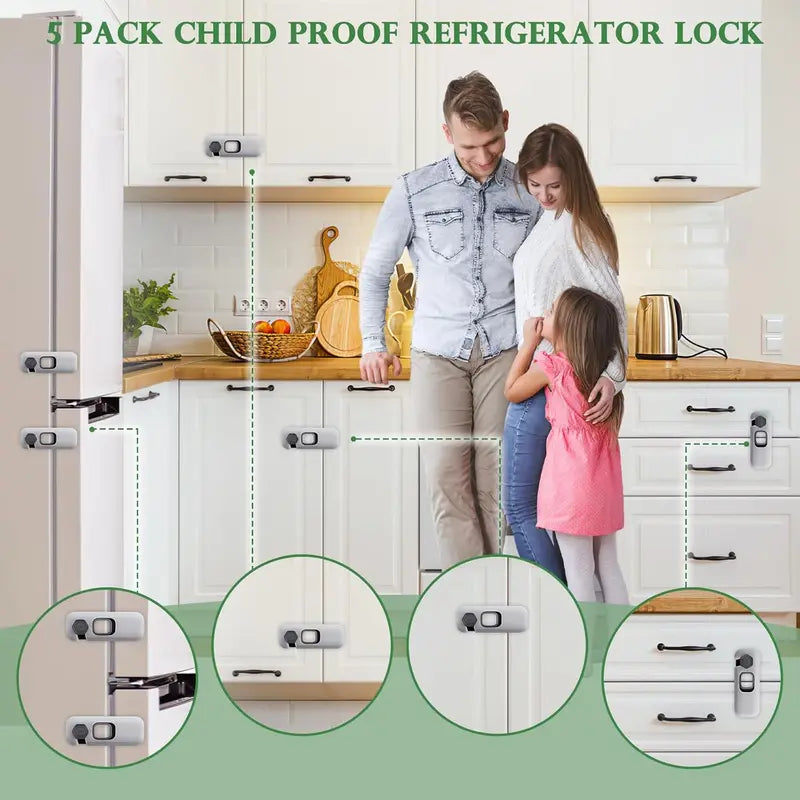 🔒 Adhesive Safety Latches – Tool-Free ABS Locks for Refrigerators, Cabinets & Appliances