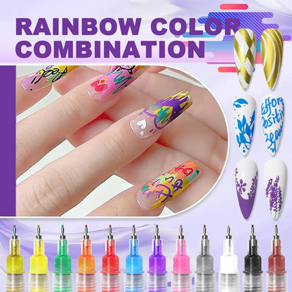 12-Color Acrylic Nail Art Pens Set, 0.5mm Fine Tip Quick Dry Waterproof DIY Kit for French Manicure, Daily Nail Care, Beginners & Teen Girls Gift