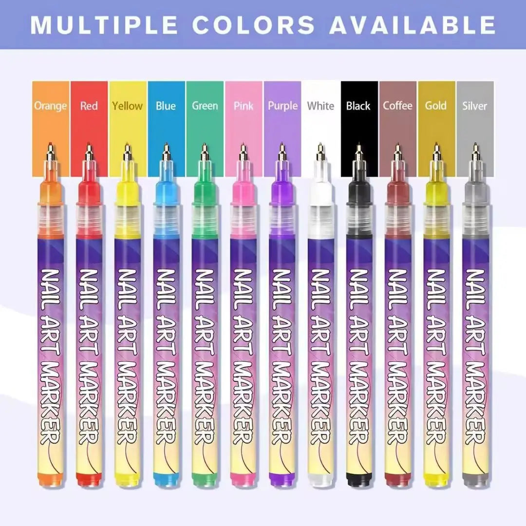 12-Color Acrylic Nail Art Pens Set, 0.5mm Fine Tip Quick Dry Waterproof DIY Kit for French Manicure, Daily Nail Care, Beginners & Teen Girls Gift