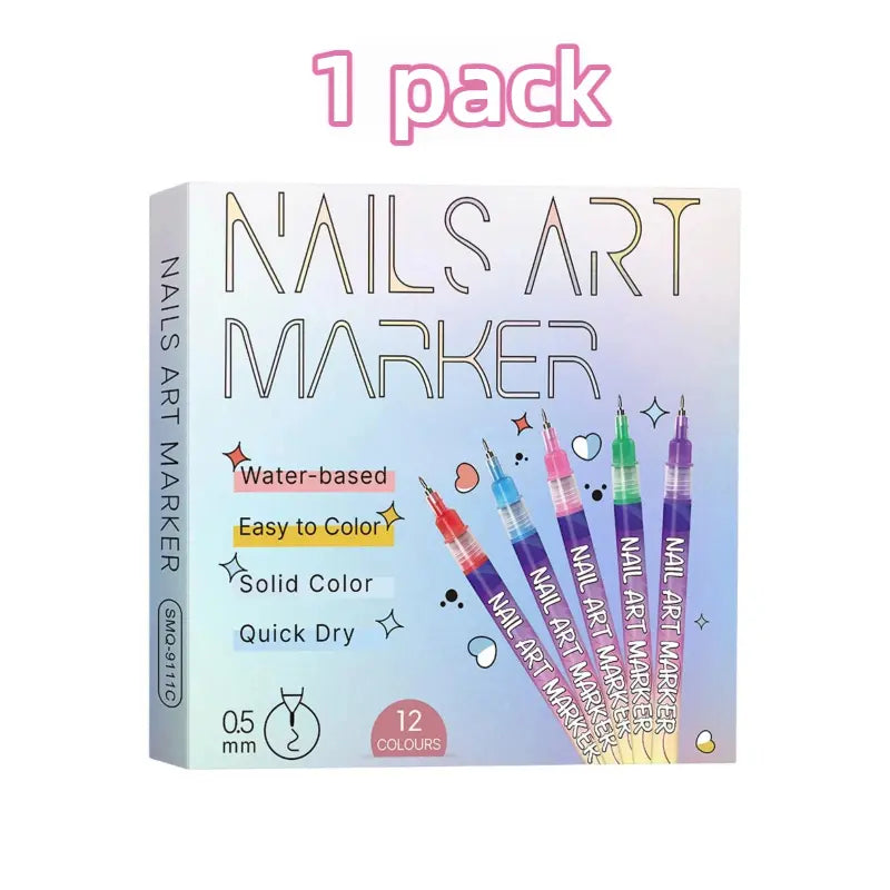 12-Color Acrylic Nail Art Pens Set, 0.5mm Fine Tip Quick Dry Waterproof DIY Kit for French Manicure, Daily Nail Care, Beginners & Teen Girls Gift