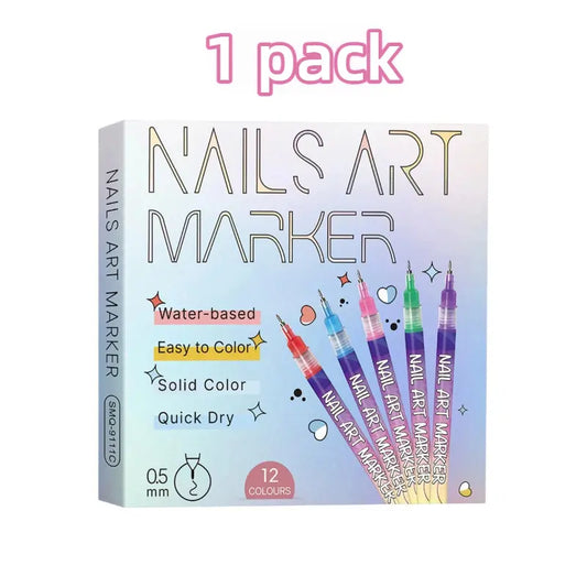 12-Color Acrylic Nail Art Pens Set, 0.5mm Fine Tip Quick Dry Waterproof DIY Kit for French Manicure, Daily Nail Care, Beginners & Teen Girls Gift