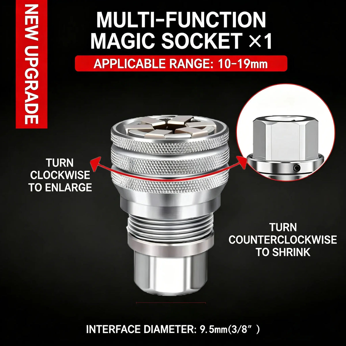 Multifunctional Universal Socket Wrench – A versatile repair tool; an adjustable universal socket compatible with 3/8-inch drive ratchets, torque wrenches, and power drills.