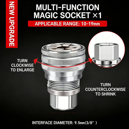 Multifunctional Universal Socket Wrench – A versatile repair tool; an adjustable universal socket compatible with 3/8-inch drive ratchets, torque wrenches, and power drills.