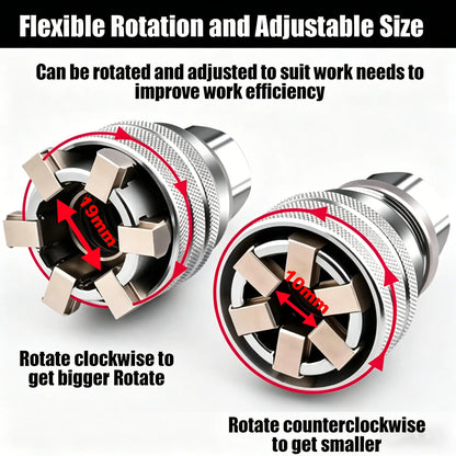 Multifunctional Universal Socket Wrench – A versatile repair tool; an adjustable universal socket compatible with 3/8-inch drive ratchets, torque wrenches, and power drills.