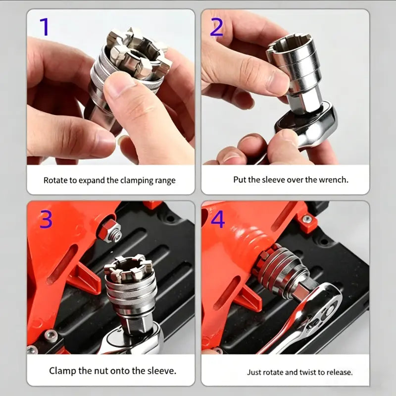 Multifunctional Universal Socket Wrench – A versatile repair tool; an adjustable universal socket compatible with 3/8-inch drive ratchets, torque wrenches, and power drills.