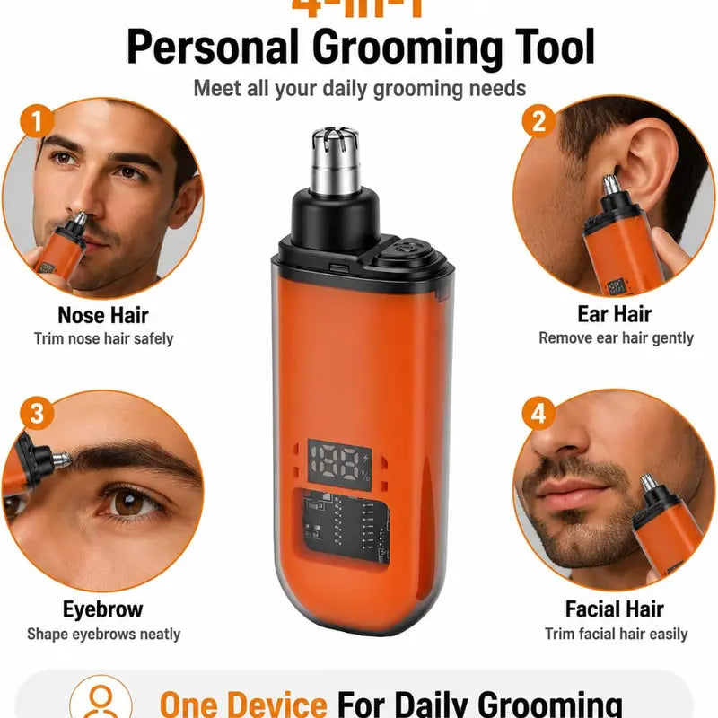 IPX7 Waterproof Cordless Quiet Trimmer for Men, Lightweight Nose & Ear Hair Trimmer with LED Display, USB Rechargeable Portable Grooming Tool, Cleaning Brush, USB Cable, Gift Box - Cool Mens Unique Gifts, Mens Gifts